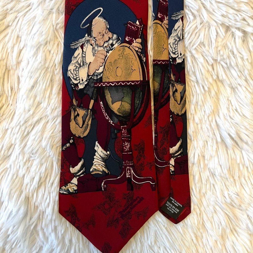 VTG Norman Rockwell 1994 Saturday Evening Post Christmas Santa at the Globe‎ Tie
